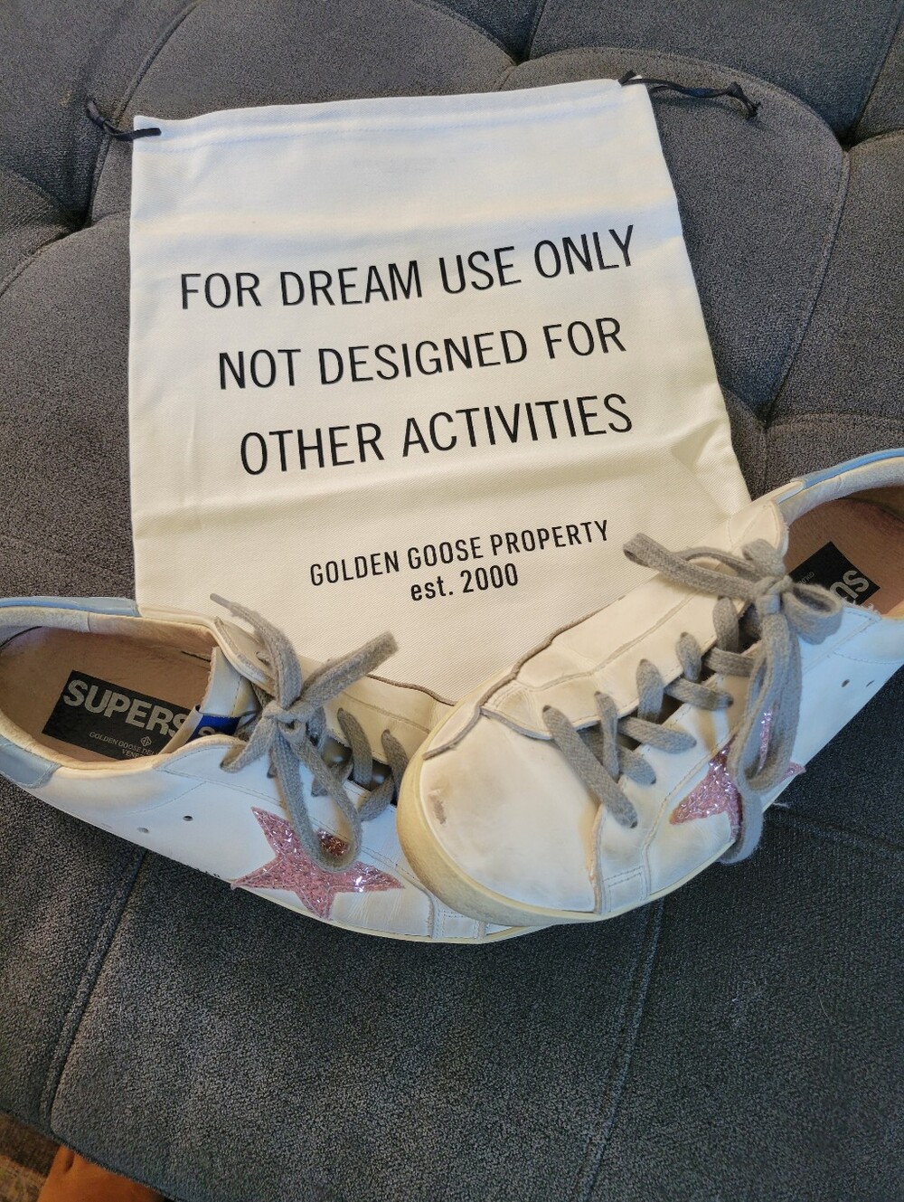 Golden Goose White Leather Sneakers with Pink Glitter Star